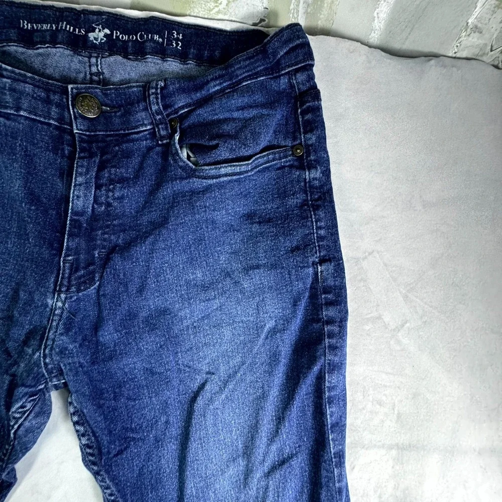Beverly Hills Polo Club Straight Jeans Mens 34x32 Blue Denim Rider Logo Travel